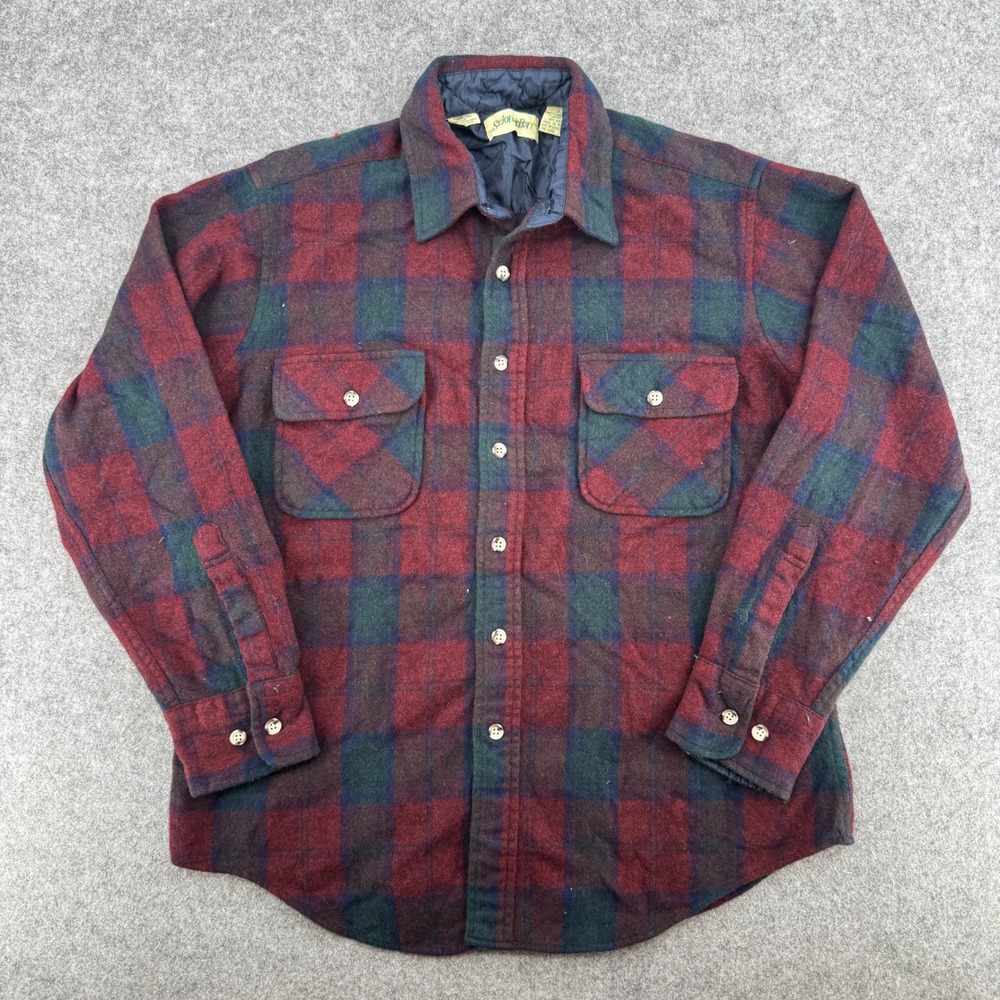 Vintage Plaid Red Green Blue Button St. John's Bay Wool Shirt Jacket Mens L